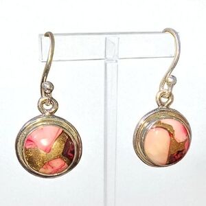 Stunning Rose Dahlia Copper Turquoise Dangle Earrings in Sterling Silver